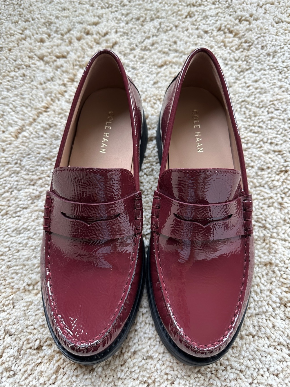 Cole Haan women’s Wine Red Patent Leather Penny Loafers size 7B